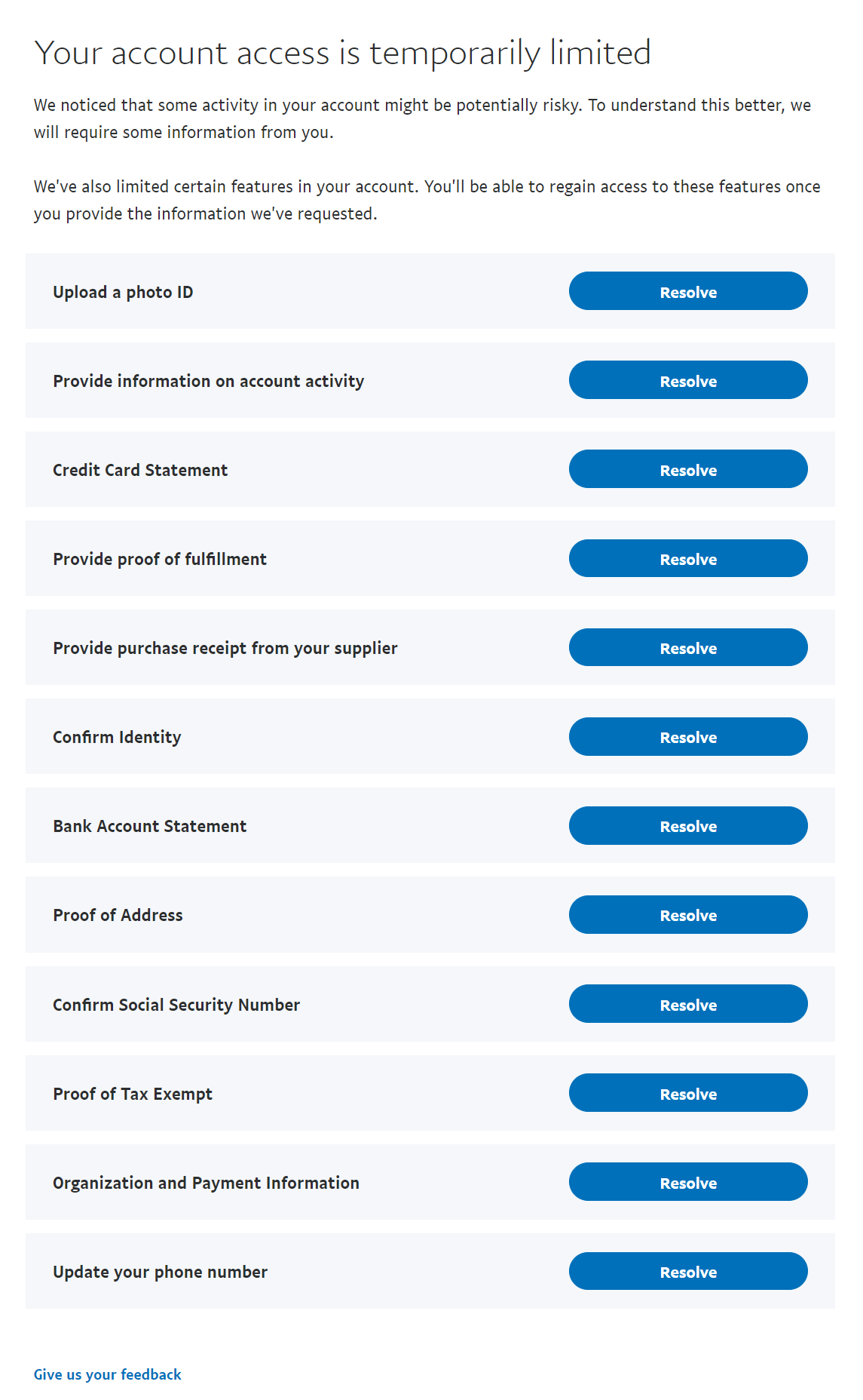 paypal limited account resolve